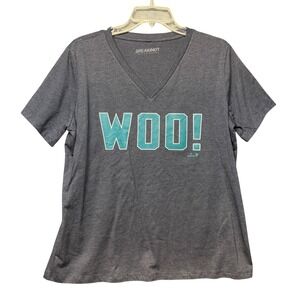 BreakingT Woo! Graphic T-Shirt V-Neck Heather Blue Gray Sports Fan Tee Large